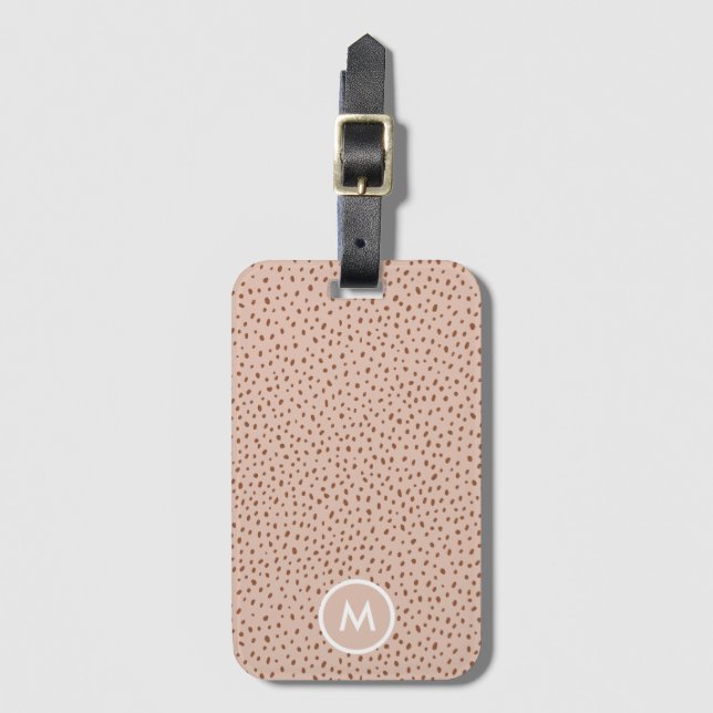 Beige & Boho Terracotta Brown Dots Monogramm Gepäckanhänger (Vorderseite Vertikal)