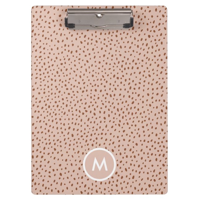 Beige & Boho Terracotta Brown Dots Monogramm Klemmbrett (Vorderseite)