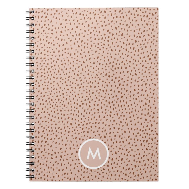 Beige & Boho Terracotta Brown Dots Monogramm Notizblock (Vorderseite)