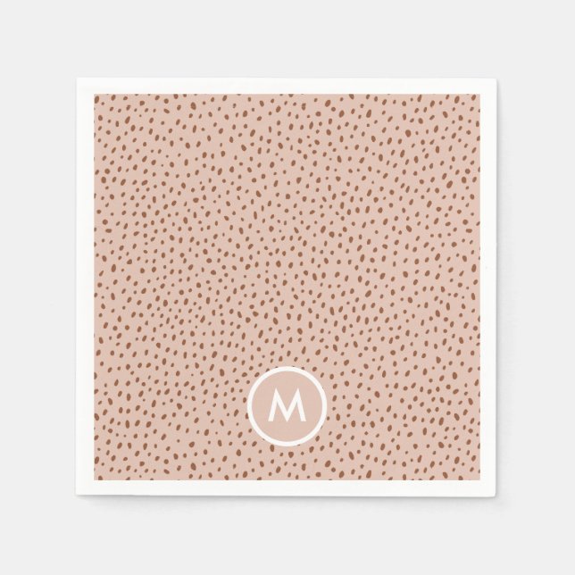 Beige & Boho Terracotta Brown Dots Monogramm Serviette (Vorderseite)