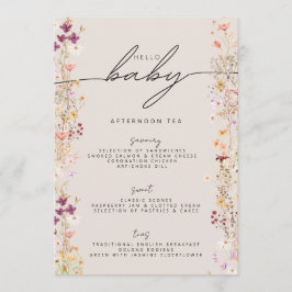 Beige Boho Wildblume Floral Hello Baby Dusche Menükarte