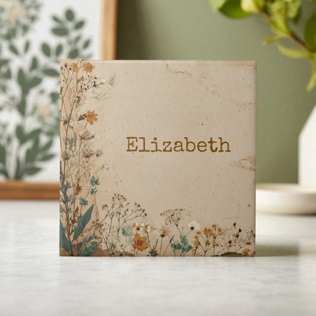 Beige Border Rustic Boho Wildblume Fliese (Beige Border Rustic Boho Wildflower Ceramic Tile)