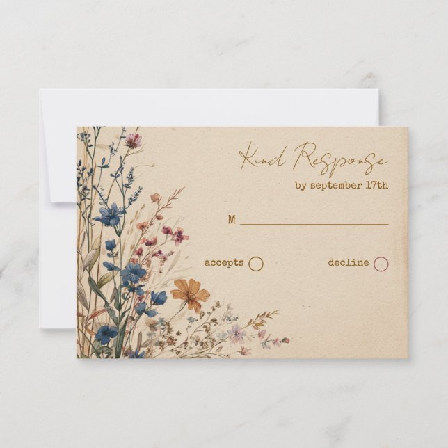 Beige Border Rustic Boho Wildblume QR Code RSVP Karte (Vorderseite)