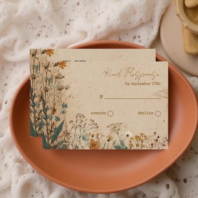 Beige Border Rustic Boho Wildblume QR Code RSVP Karte (Von Creator hochgeladen)