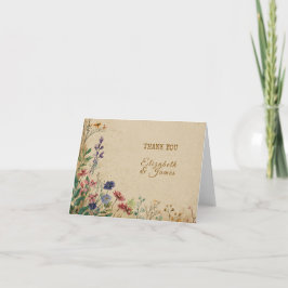 Beige Border Rustic Boho Wildblume Wedding Dankeskarte