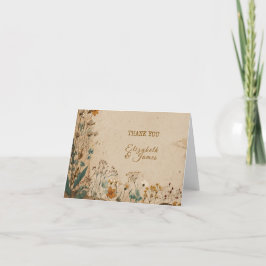 Beige Border Rustic Boho Wildblume Wedding Dankeskarte