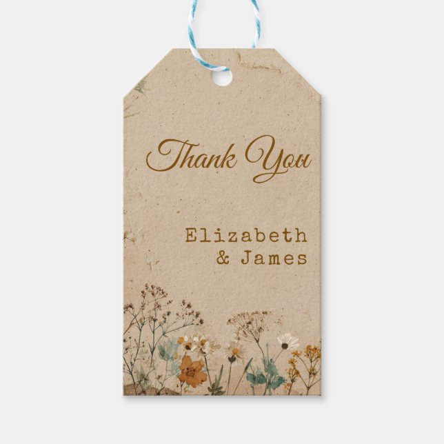 Beige Border Rustic Boho Wildblume Wedding Geschenkanhänger (Vorderseite)