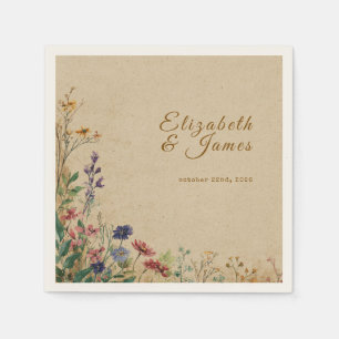 Beige Border Rustic Boho Wildblume Wedding Serviette