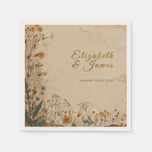 Beige Border Rustic Boho Wildblume Wedding Serviette