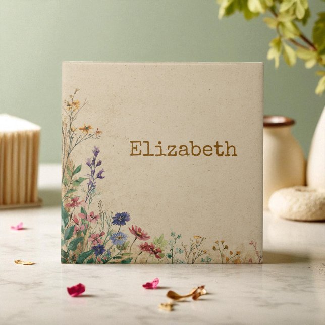Beige Border Rustik Boho Wildblume  Fliese (Beige Border Rustic Boho Wildflower Ceramic Tile)