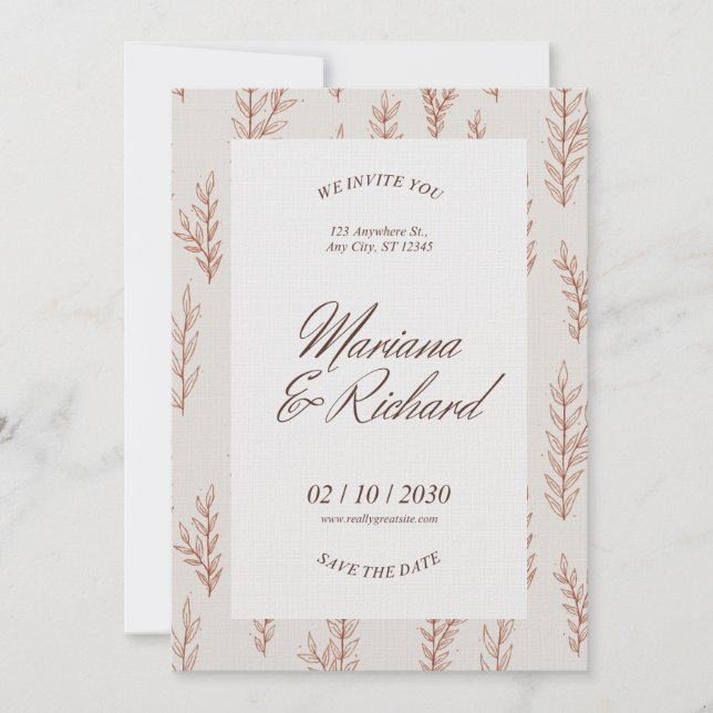 Beige Botanical Boho Wedding Invitation  Einladung (Vorderseite)