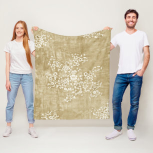Beige Botanische Blütenblätter Fleecedecke