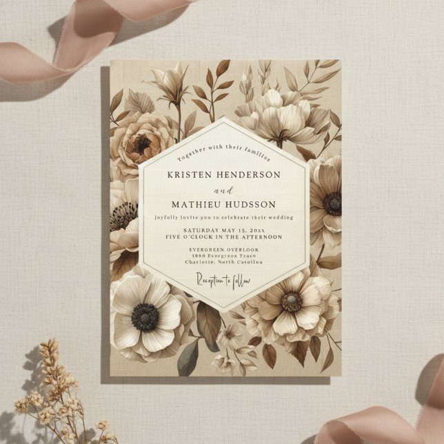 Beige Botanische Blütenhochzeit Einladung (Von Creator hochgeladen)