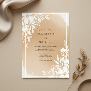 Beige Botanische Blütenhochzeit Einladung