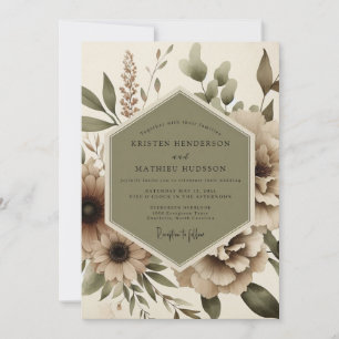 Beige botanische Launen Hochzeit Einladung