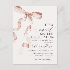 Beige Bow 16 . Geburtstag Geburtstagsparty Einladu Postkarte