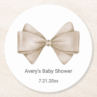 Beige Bow Baby Dusche Runder Pappuntersetzer
