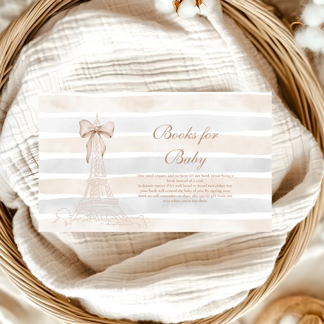 Beige Bow Bonjour Bebe Babydusche Bücher für Baby Begleitkarte (Von Creator hochgeladen)
