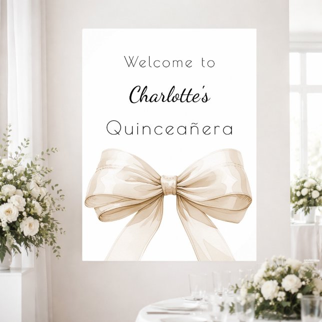 Beige Bow Creme Quinceanera Empfang Poster (Von Creator hochgeladen)