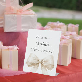 Beige Bow Creme Quinceanera Empfang Sockelschild
