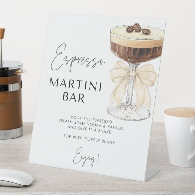 Beige Bow Espresso Martini Bar Sign Sockelschild (In Situ)