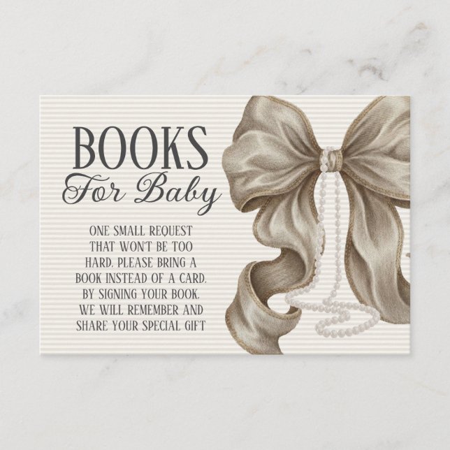 Beige Bow Girl Baby Shower Books For Baby Begleitkarte (Vorderseite)