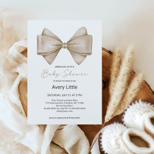 Beige Bow Modern Boho Babydusche Einladung