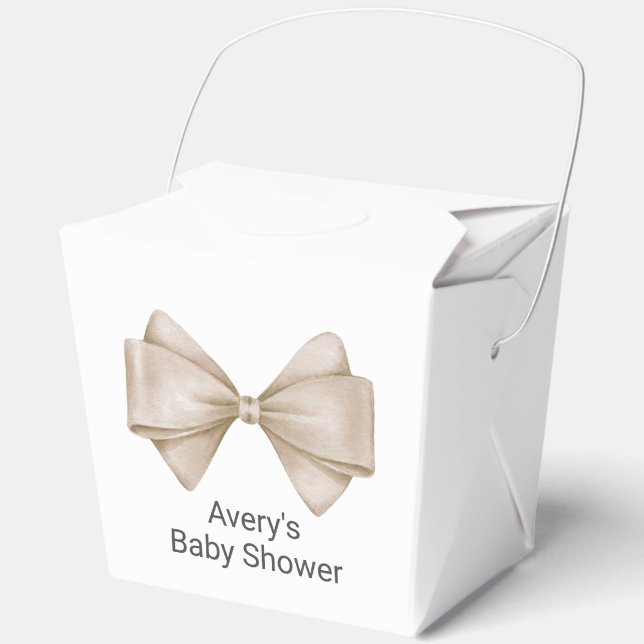 Beige Bow Modern Boho Babydusche Geschenkschachtel (Vorderseite)