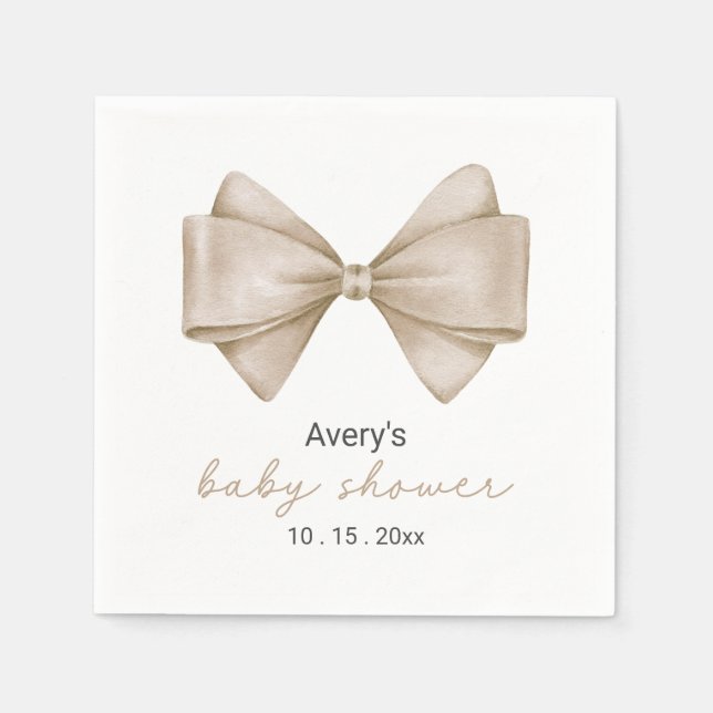 Beige Bow Modern Boho Babydusche Napkins Serviette (Vorderseite)