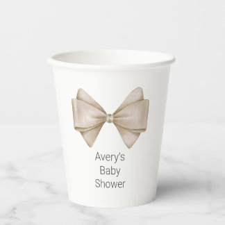 Beige Bow Modern Boho Babydusche Pappbecher
