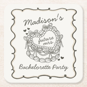 Beige Bow Retro Heart Coquette Cake Bachelorette Rechteckiger Pappuntersetzer