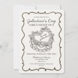 Beige Bow Retro Heart Coquette Cake Galentine Einladung