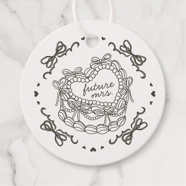 Beige Bow Retro Herz Coquette Brautparty Geschenkanhänger (Vorderseite)