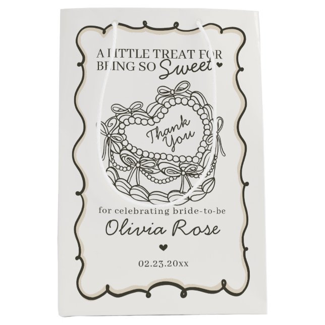 Beige Bow Retro Herz Coquette Brautparty Mittlere Geschenktüte (Vorderseite)