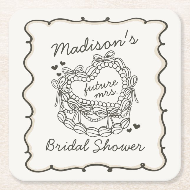 Beige Bow Retro Herz Coquette Brautparty Rechteckiger Pappuntersetzer (Vorderseite)