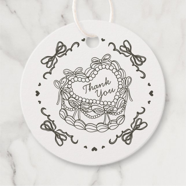 Beige Bow Retro Herz Coquette Cake Geburtstag Geschenkanhänger (Vorderseite)