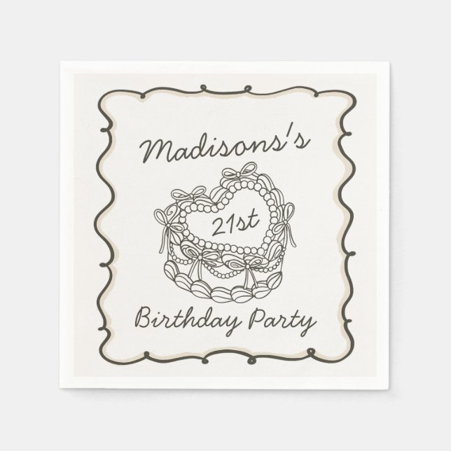 Beige Bow Retro Herz Coquette Cake Geburtstag Serviette (Vorderseite)