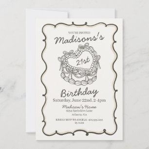 Beige Bow Retro Herz Coquette Kuchen 21. Geburtsta Einladung