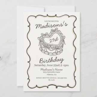 Beige Bow Retro Herz Coquette Kuchen 21. Geburtsta Einladung