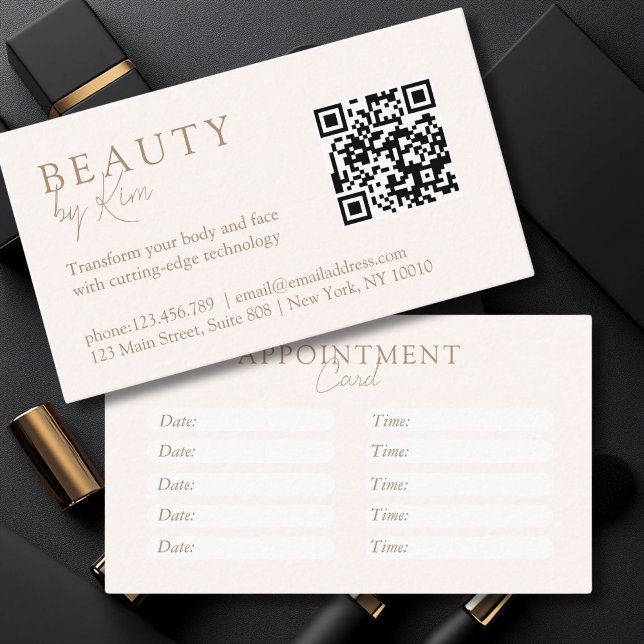 Beige & Braun, Minimal, elegant, Salon Terminkarte (Beige & Brown, Minimal, Elegant, Salon Appointment Card)