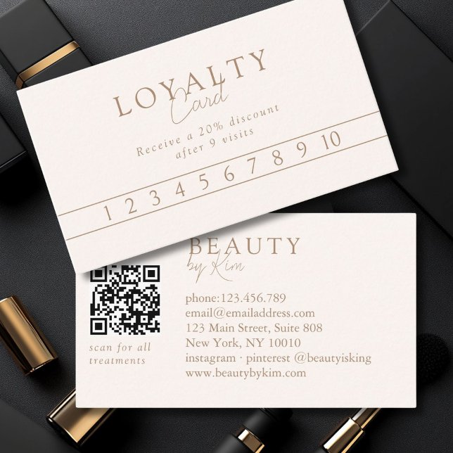 Beige & Braun Minimal Eleganter Salon QR-Code Visitenkarte (Custom Beige & Brown Minimal Elegant Salon QR Code Business Card)