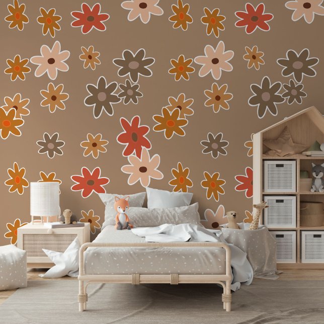 Beige Braun Rotes Pfirsich Rosa Blumen Art Muster Tapete (Von Creator hochgeladen)