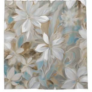 Beige Braun Türkis Blau Floral Duschvorhang
