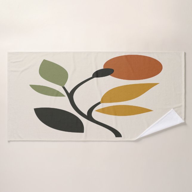 Beige, Braun und Botanisch in Grün Badehandtuch (Badehandtuch)