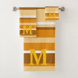 beige braun & weiße Streifen Monogramm Badhandtuch Set