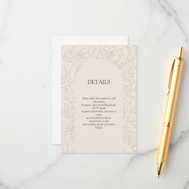 Beige braune, elegante Hochzeitskarte Begleitkarte (Vorderseite/Rückseite Beispiel)