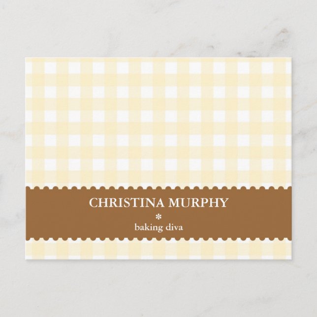 Beige braune Gingham-Gingham-individuelle Name-Rez Postkarte (Vorderseite)