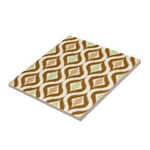 Beige braune grüne Retro-Chic Ikat Droptern Muster Fliese
