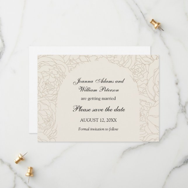 Beige braune Hochzeit Save the Date (Vorderseite/Rückseite Beispiel)