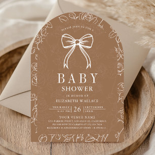 Beige Braune Linien Kunst Kokette Schleife Babypar Einladung